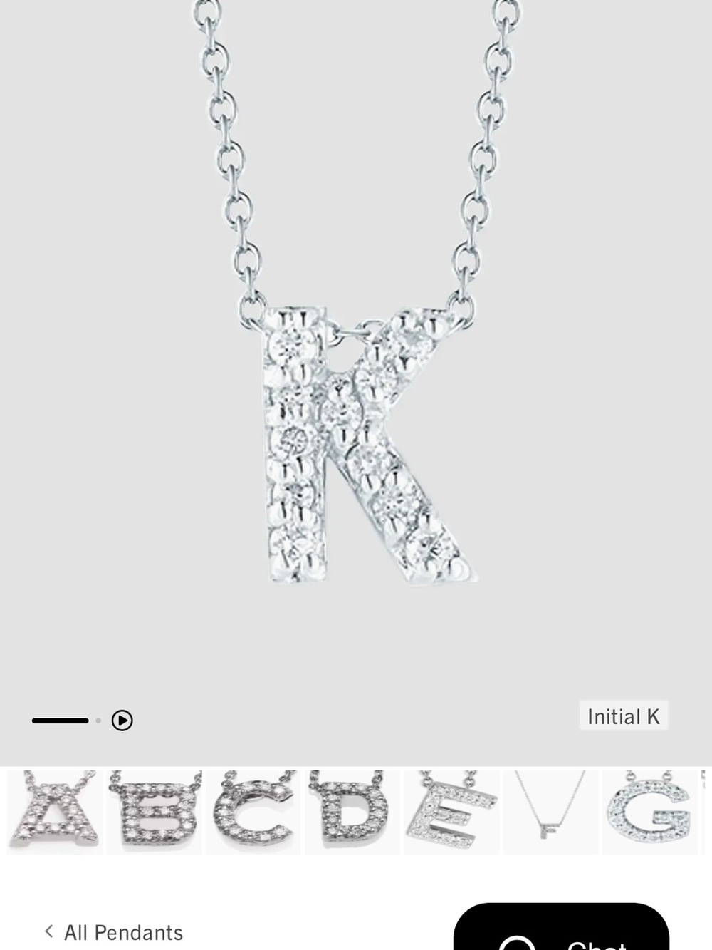 Roberto Coin Tiny Treasures white gold and diamond “k” initial charm necklace